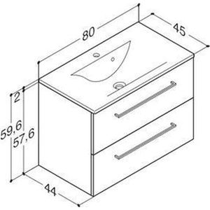 Plieger Qubic wastafelonderbouwkast m. 2 laden 80x44x57.6cm m. ladeverdeler in bovenste lade glanswit