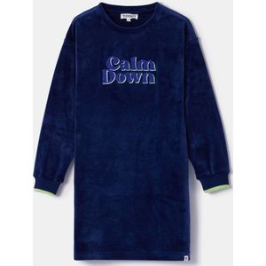 Woody slaapkleed meisjes/dames velours - donkerblauw - 'Calm down' - 252-10-YDE-V/897 - maat M