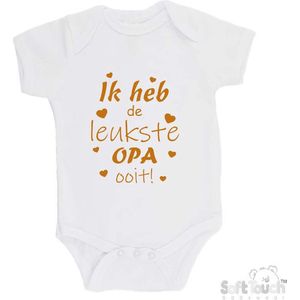 100% katoenen Romper ""Ik heb de leukste OPA ooit!"" Moederdag Unisex Katoen Wit/tan Maat 56/62