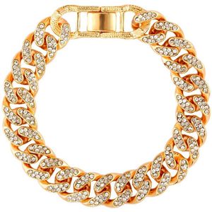 Iced Out! - Cuban Link Heren Armband met Diamantjes (Zirkonia) - Goud kleurig - 13mm - Schakelarmband - Armbanden - Mannen Cadeautjes - Cadeau voor Man - Mannen Cadeautjes