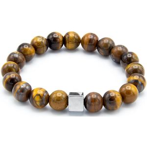 Victorious Natuurstenen Kralen Armband Heren – Tijgeroog – Bruin/Zilver – 17.5cm