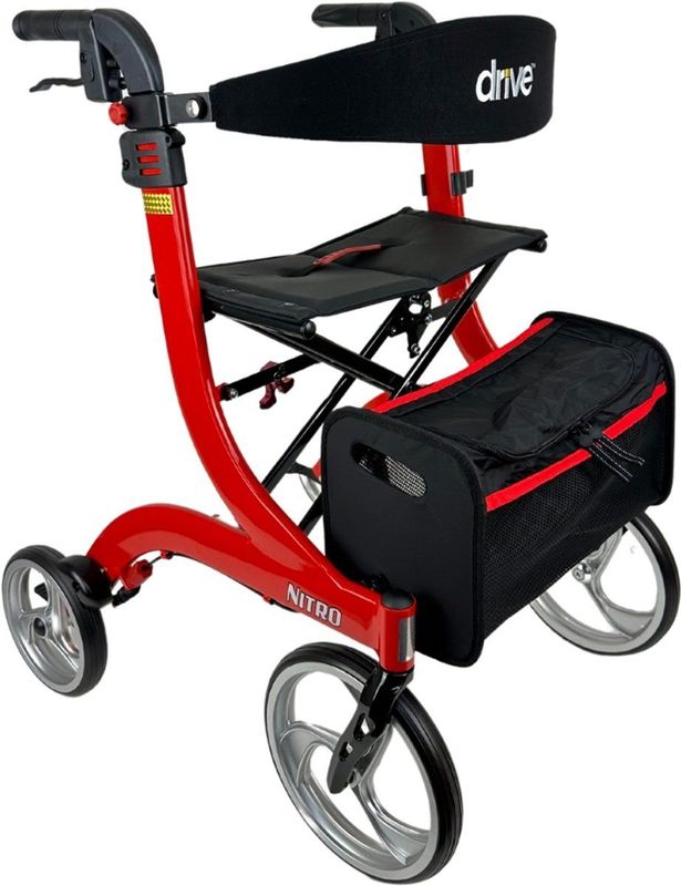 Rollator Nitro Premium - Rood - Lichtgewicht - Met Weggewerkte Remkabels