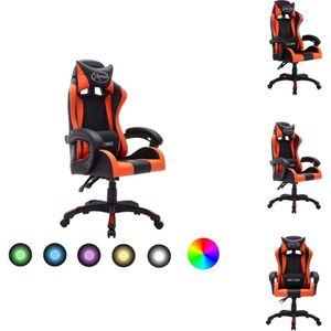 vidaXL Gamestoel Luxe - Bureau- en Gamemeubel - 64 x 65 x (111.5-119) cm - Inclusief hoofd- en taillekussen - Oranje/Zwart - Bureaustoel