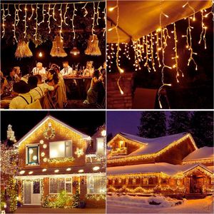 Magische IJsregen Lichtketting Voor Buiten - 5 Meter - 200 LEDs - Lichtgordijn Met Timer - 8 Modi - Geheugenfunctie - Stroomvoorziening - Perfect Voor Kerstmis - Bruiloft - Halloween - Warmwit