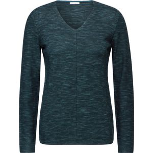 Cecil -Structured v-neck Pullover-Dames Trui-Heather Fir Green Melange -maat L