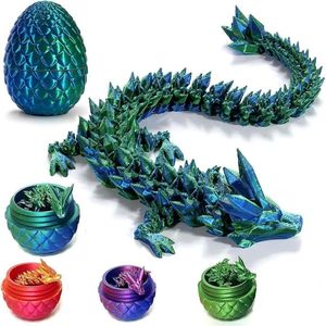 Klikkopers® - Kristallen Draak met Draakei - Gearticuleerde Dragon - 3D Geprinte Flexibele draak - Montessori - Sensorisch speelgoed - Ontwikkeling - Fijne Motoriek - Groen-Blauw