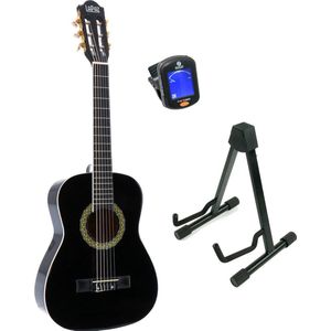 LaPaz 002 BK klassieke gitaar 1/2-formaat zwart + statief + stemapparaat