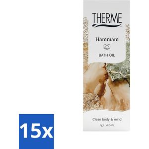 15 x Therme - Hammam - Badolie - Hydraterend - Verzorgend - 100ml - Ontspannende Badolie - Vegan Badolie - Huidverzorging - Badervaring
