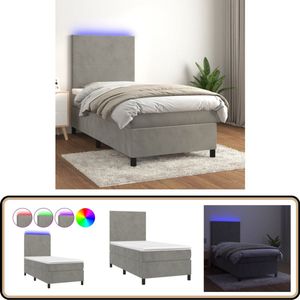 vidaXL Boxspring LED Fluweel - Lichtgrijs - 90x190 cm Boxspring - Led Bed - Velvet Bed - Tweepersoons Bed - King Size Bed