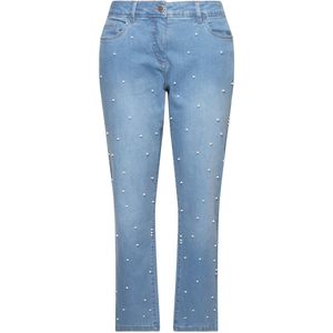 MIAMODA - Dames - Jeans wijde pijp sierkraaltjes 5-pocket - Licht blauw denim - Maat 44