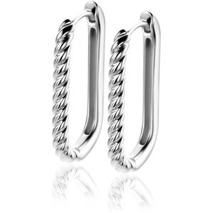 Zinzi 24mm zilveren oorringen in ovale vorm met gedraaide buis en luxe klapsluiting ZIO2692