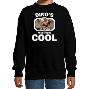 Dieren dinosaurussen sweater zwart kinderen - dinosaurs are serious cool trui jongens/ meisjes - cadeau carnotaurus dinosaurus/ dinosaurussen liefhebber - kinderkleding / kleding 152/164