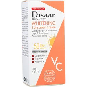 Zonnebrandcrème SPF50 – Whitening & Hydraterend – Anti-Aging – UVA/UVB Bescherming – Vitamine C – Nicotinamide – Aloe Vera – 80g