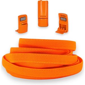 Agletless® Oranje Platte Elastische Veters Zonder Strikken 9mm - Magneet Snelsluiting - 1 Paar - Kinderen & Volwassenen | One-Size-Fits-All