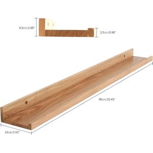 Massief eiken hout drijvende plank muur, creatieve U-vormige plank Display rekken voor woonkamer, kantoor, slaapkamer, badkamer, keuken, 90cm houtkleur RF-GB545