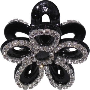 Haarklem met strass bloem zwart