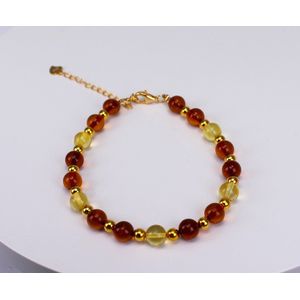 Moederdagactie! Brigada armband 2 kleuren barnsteen-amber sterling zilver 925 18 karaat verguld 20 cm + 5 cm