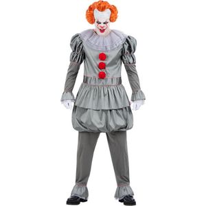 Smiffy's - Grijze Kwaadaardige Clown - Man - Grijs - XL - Halloween - Verkleedkleding