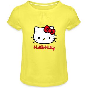 Hello Kitty Klassiek Portret Met Hello Kitty Tekst Meisjes T-Shirt Met Plooien