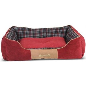Scruffs Highland Box Bed - Stevige Hondenmand van Hoogwaardige Chenille stof met anti-slip onderzijde - Kleur: Rood, Maat: Extra Large