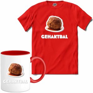Gehaktbal - grappig verjaardag kleding cadeau - eten teksten - T-Shirt met mok - Dames - Rood - Maat S