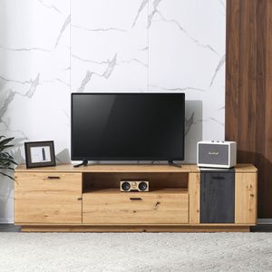 Sweiko Ruime TV kast, 180cm voor 80"" TV, MDF, houtnerf, afgeronde hoeken TV kast, slimme opbergruimte