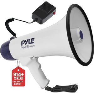 Pyle Megafoon Luidspreker - 40Watt Compact PA Bullhorn - Draagbare Luidsprekerhoorn met Sirene en LED Zaklamp - Verstelbaar Volume - Afneembare Microfoon