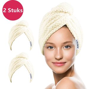 LIXIN 2 Stuks Haarhanddoek - Beige - Haar Drogen Handdoeken - Microfiber - Haar Tulband - Handdoek - Sneldrogend - Super Absorberend - Zachte stof - Haar Cap