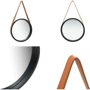 vidaXL Wandspiegel met band 40 cm zwart - Wandspiegel - Wandspiegels - Spiegel - Badkamerspiegel