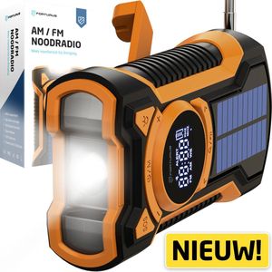 Forturus® Noodradio Solar Opwindbaar met Dynamo & Batterij (5000 mAh Powerbank) – AM/FM Radio, LED Zaklamp & SOS Alarm – IP65 Waterdicht – Voor Rampen, Stroomuitval & Noodpakket Thuis – Garantie