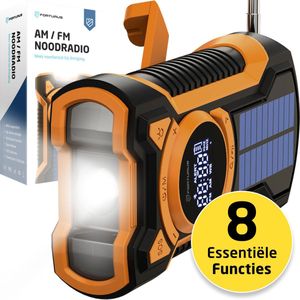 Forturus® Noodradio Solar Opwindbaar met Dynamo & Batterij (5000 mAh Powerbank) – AM/FM Radio, LED Zaklamp & SOS Alarm – IP65 Waterdicht – Voor Rampen, Stroomuitval & Noodpakket Thuis