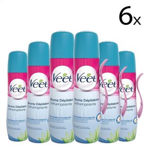 Veet Expert Ontharingsspray - Gevoelige huid voor Benen & Lichaam - Met aloë vera en Vitamine E - 150ml x6