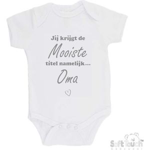 100% katoenen Romper ""Jij krijgt de mooiste titel namelijk... Oma"" Unisex Katoen Wit/grijs Maat 62/68