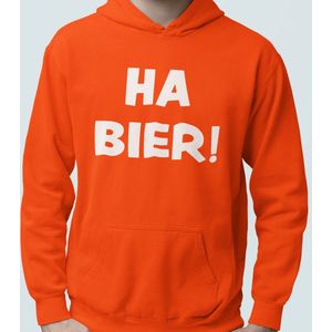 Oranje Koningsdag Hoodie Ha Bier! - MAAT L - Feestkleding & Carnavalskleding