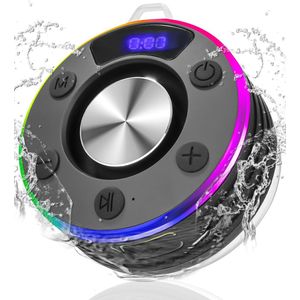 Bluetooth Speaker Klein, Douche Speaker met LED Licht, Zuignap en Microfoon, IPX7 Waterdichte Douche Radio, Muziekbox voor Strand, Feest