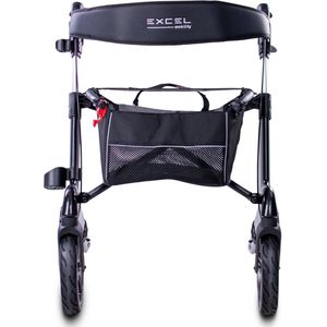 Excel Esprit Carbon Lichtgewicht Rollator - Opvouwbaar en compact - Airglide Comfortwielen - Inclusief luxe tas - Rugband - Stokhouder - Black - Maat M