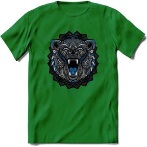 Beer - Dieren Mandala T-Shirt | Blauw | Grappig Verjaardag Zentangle Dierenkop Cadeau Shirt | Dames - Heren - Unisex | Wildlife Tshirt Kleding Kado | - Donker Groen - L