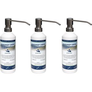 Handzeep Crème Eucalyptus 500 ml - set van 3 stuks - met gratis RVS zilverkleurige pomp - Voordeelverpakking