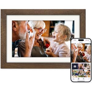 Digitale Fotolijst 10.1 Inch - Digitale Fotolijsten - Hd+ Ips Display Met Auto-Rotatie En Wifi Aansluiting - 1 Stuk - Voor Thuisgebruik Bruin walnotenhout