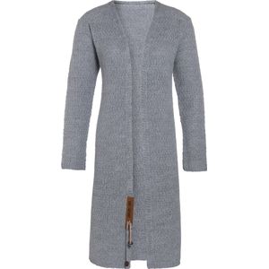Knit Factory Luna Lang Gebreid Vest Licht Grijs - Gebreide dames cardigan - Lang vest tot over de knie - Lichtgrijs damesvest gemaakt uit 30% wol en 70% acryl - Grote maat - 46/48