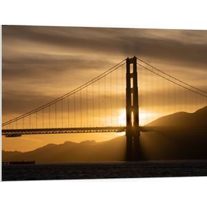 PVC Schuimplaat- Zonsondergang achter Hangbrug Golden Gate Bridge - 100x75 cm Foto op PVC Schuimplaat