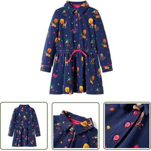 vidaXL Meisjesjurk - Kinderjurk - Kinderjurk lange mouwen en trekkoord 116 marineblauw - Blauwe Jurk - Jurkje - Kindermode