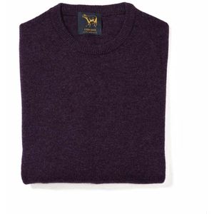 Osborne Knitwear Trui met ronde hals - Sweater heren in Lamswol - Pullover Heren - Elderberry - 3XL