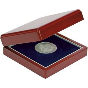 SAFE Houten munten doosje geschikt voor één munt, penning of medaille met een doorsnede van max. 90 mm