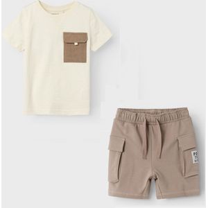 Name it - Set T-shirt ecru + Short beige - Maat 110