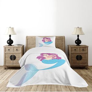 New Bed Zeemeermin Zeemeermin met Roze Haar Kunst Bedsprei Set met 2-delige decoratieve bedsprei en een kussensloop