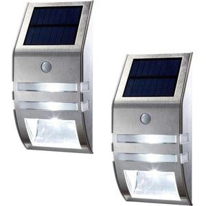 2 Stuks Solar Wandlamp Op Zonne-Energie  - Buitenlamp - Bewegingssensor - Dag / nacht sensor - Tuinverlichting - LED