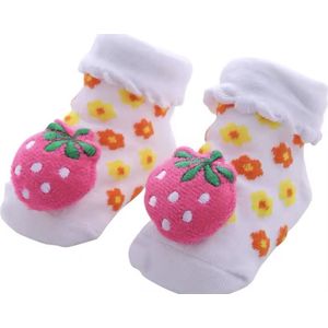 Super schattige babysokken - Baby Sokken - New born sokken - Kraamcadeau voor Jongen of Meisje - Babyshower Cadeau - Kraammand - Aardbei - Bloementjes - Roze - Geel