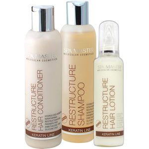 Spa Master Keratine Voordeelverpakking - Shampoo 200ml + Conditioner 200ml + Haarlotion 135ml - Herstel en Verzorging - Keratinebehandeling voor Beschadigd Haar - Professionele Salonkwaliteit - 535ml