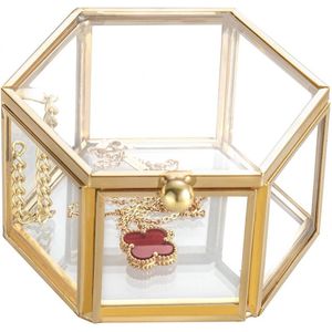 Gouden Glazen Sieradendoos - Zeshoekige Trinket Box voor Ringen en Oorbellen - Perfecte Decoratieve Organizer voor Cadeaus